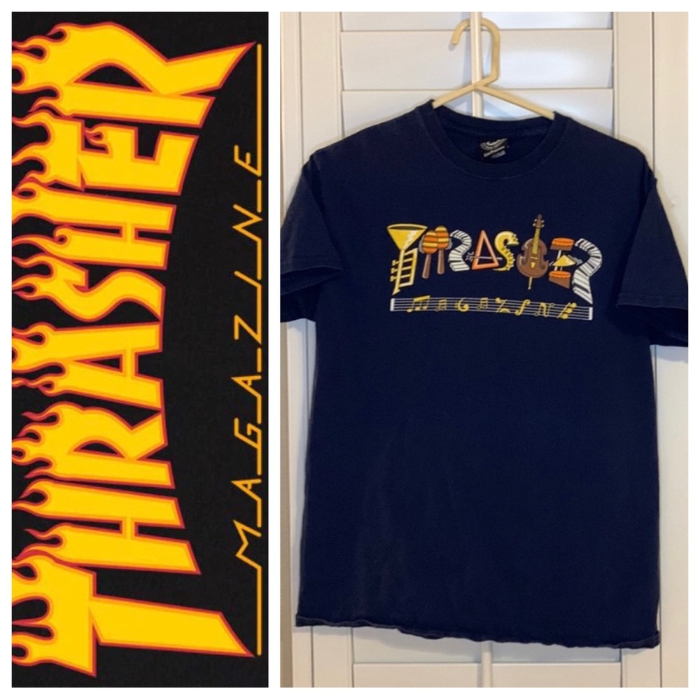 Thrasher Magazine Navy Blue Musical Instruments  t-shirt size medium